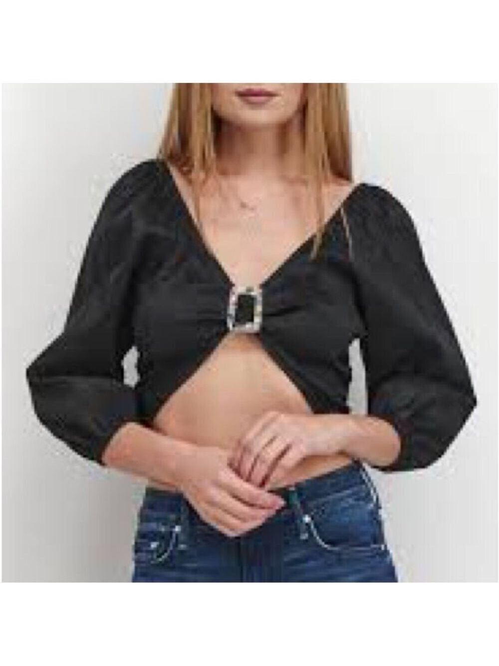 Hosbjerg V-neck Short Blouse Crop Top Sz Medium